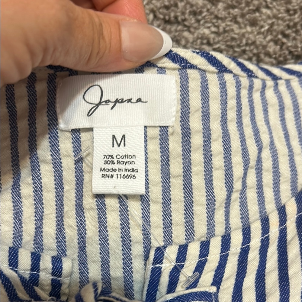 NWOT Japna Blue & White Striped Peplum Top w/ Front Bows | Size M - Picture 4 of 4
